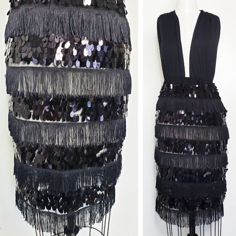 BLITHE Womens Black Fringe and Sequin Party Dress Retro 20s L NWT - Picture 11 of 12